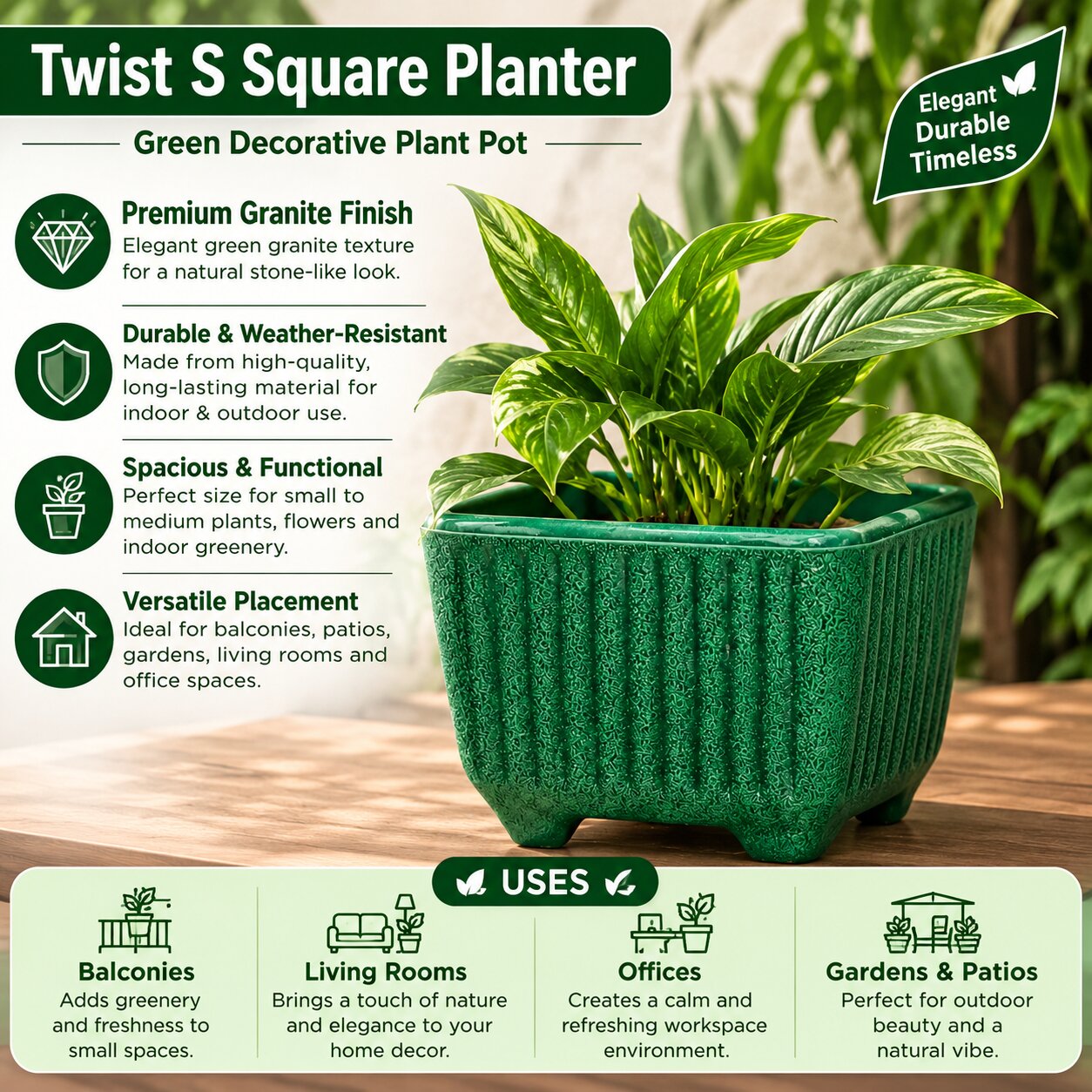 Twist S Square Planter